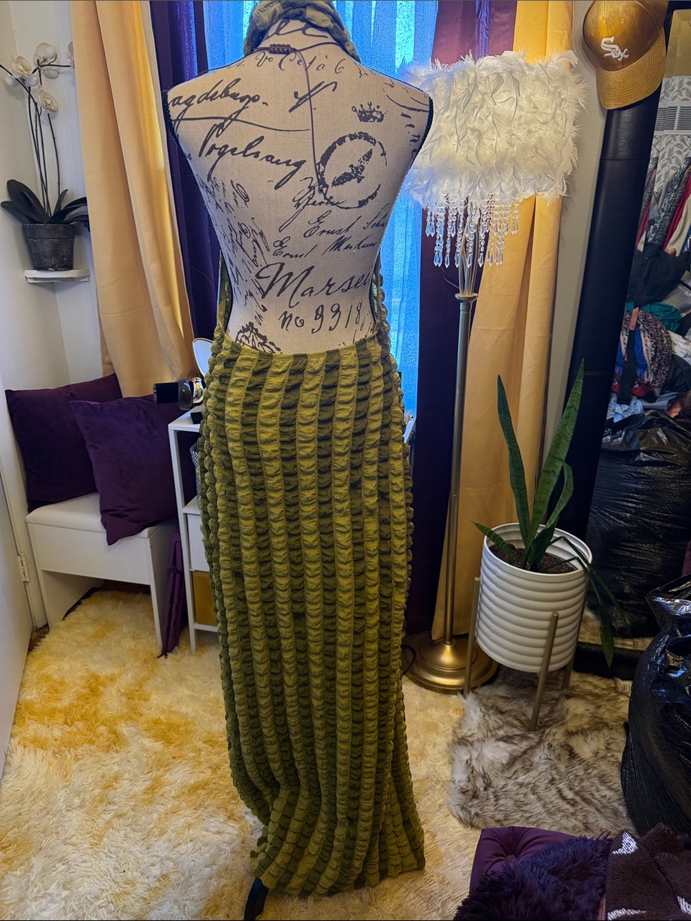 Sleeveless Olive Green Textured Maxi Dress - Picture 2 of 2